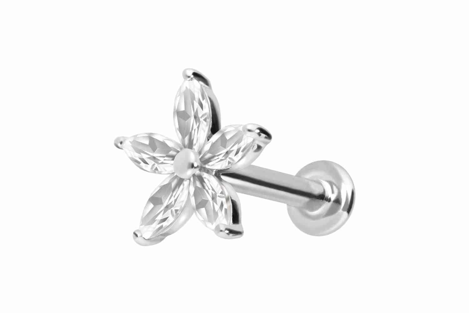 14 Karat Gold Labret Piercing mit Push Fit MOISSANIT-BLUME